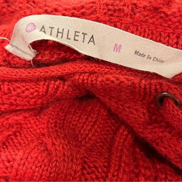 Athleta 100% merino wool sporty hooded Red Cable Knit sweater Dress size medium - Picture 7 of 12